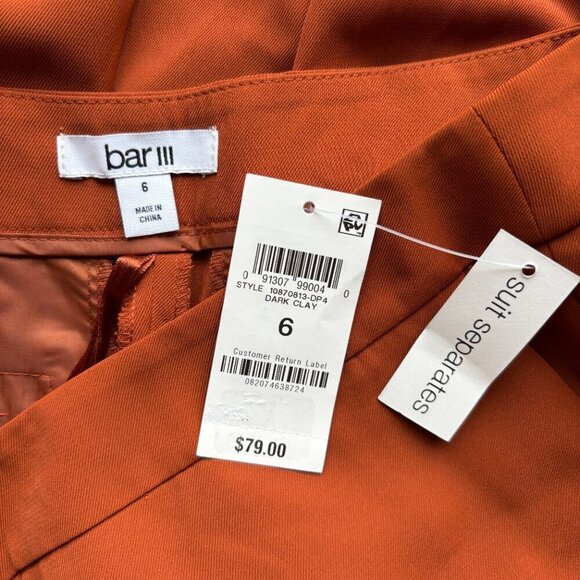 Bar III Women's Dark Clay Colored Mid-Rise Straight Leg Dress Pants NWT - Picture 8 of 8